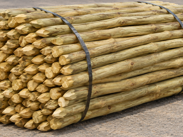 Lot de 50 piquets épicéa écorcés traités classe 4 2 m - Ø env. 5,6 cm au fin bout